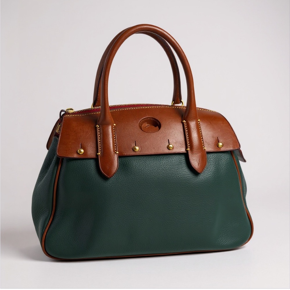 Vintage Dooney & Bourke Wilson Leather Satchel Handbag Purse, Forest Green/Tan - Picture 4 of 10
